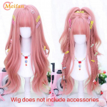 Sintetinis ilgas ombre spalvingas Cosplay perukas Lolita Harajuku su kirpčiukais Natūralūs banguoti Helovino rožiniai purpuriniai mėlyni kasdieniai perukai 26