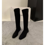 Prabangūs Dizainerio Vintažiniai Moteri&scaron;ki Batai iki Kelių Mada Kvadratinis Žemas Kulnas Batai Glaustas Liekninantis Ilgas Moteri&scaron;kas Botas 39 juoda