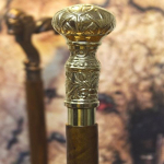 Prabangi medinė lazda su žalvarine rankena, rankomis raižyta lazda vaik&scaron;čiojimui, funkcinė dovana vyrams, kolekcionieriams