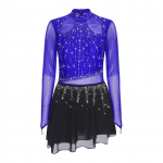 Moteri&scaron;kas lyrikos &scaron;okio triko suknelė su kalnų kri&scaron;tolais, ilgomis rankovėmis, &scaron;ifoniniu sijonu, bodis, dailiojo čiuožimo modernus kostiumas