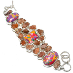 Mosaic Jasper, Sunstone Rough gemstone 925 Sterling Silver Bracelet 7-8
