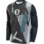 Nike X NBA Brooklyn Nets City Edition Spalvų Blokų Apvalios Kaklo Greitai Džiūstantis Ilgomis Rankovėmis Mar&scaron;kinėliai Vyrams Vir&scaron;utiniai Drabužiai Juodi FZ0082-010 L
