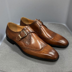 Madingi vyri&scaron;ki prabangūs natūralios odos Wingtip Oxfords, itali&scaron;ki Monk Strap su sagtimi, Brogue formalūs batai verslui, vestuvėms, oficialiai progai US 6 ruda