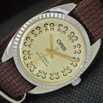 VINTAGE ORIS MECHANINIS &Scaron;VEICARI&Scaron;KAS VYRI&Scaron;KAS ATNAUJINTAS AUKSO SPALVOS RANKINIS LAIKRODIS 558a-a296484-1