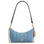 Rankinė ant peties Coach Caitlin 24, dygsniuota, su auksiniais akcentais, i&scaron; audinio ir odos, vidutinio dydžio, moteri&scaron;ka, spalva Indigo, CDZ89-IMTYV Basic Set (Bag+Dust Bag)