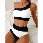 Bikinis vienu petumi, spalvų blokų maudymosi kostiumėlis, auk&scaron;to kirpimo maudymosi kostiumėlis, vientisas maudymosi kostiumėlis, moteri&scaron;kas dviejų dalių bikinių komplektas L balta