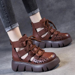 Nauji rankų darbo retro moterų platforminiai sandalai Pu Odiniai tu&scaron;čiaviduriai Baotou plei&scaron;tai Gladiator Batai Nugara Užtrauktukas Storas Apačia Kietas Batas 35 ruda