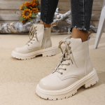 Žieminiai Ankle Boots Moteri&scaron;ki Madingi Su Užtrauktuku Nėriniais Platforma Combat Boots Moteri&scaron;ki Patogūs Žemi Kulniukai PU Oda Botas Mujer Dydis 36-42 36 smėlis