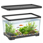 2 galonų plastikinis žuvų bakas su i&scaron;leidimo anga - 30x19x17cm Nedūžtantis mažas stačiakampis akvariumas kovinėms žuvytėms ir gupijoms - Skaidrus stalinis terariumas juoda