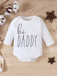Naujagimio kostiumas ilgomis rankovėmis, margintas Hi DADDY apvaliu kaklu, ilgomis rankovėmis, mažylio drabužiai 9-12m balta