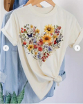 Fashion Women Beautiful Love Flower Splicing Print T Shirt Funny Casual O-neck Short Sleeves T-shirt Summer Female Tee Shirt XS balta