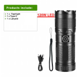 300 W LED galingas žibintuvėlis, priartinamas žibintuvėlis, didelis &scaron;viesos srautas, 500000LM lempa, įmontuota baterija Žibintas, atsparus vandeniui, įkraunamas žibintuvėlis C-120W flashlight