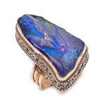 Natural Peacock Titanium Aura Gemstone Handmade Copper Jewelry Ring Size 9 g8k40