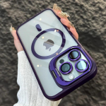Prabangus magnetinis smūgiams atsparus telefono dėklas, skirtas iPhone 16 15 14 13 12 11 Pro Max Plus Funda stovo stiklo objektyvo apsauga galinis dangtelis iPhone 16 Plus tamsiai violetine spalva