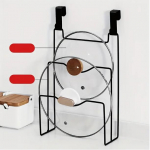 Pakabinamas puodų dangčių laikiklis spintelės durelėms, pjaustymo lentų laikymo lentyna, virtuvės organizatorius, keptuvių dangčių lentyna, rank&scaron;luosčių kabykla, laikymo laikiklis juoda