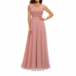 Moteri&scaron;ka nėriniuota V formos i&scaron;kirptės vakarinė suknelė ilga A linijos &scaron;ifono pamergės suknelė nuotakos motinos vestuvių svečio maksi suknelė vakarėliui i&scaron;leistuvių vakarėliui L