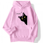 Moteri&scaron;ki žieminiai megztiniai Miau juoda katė su spaudiniu megztiniu su ki&scaron;enėmis nuleidžiamomis rankovėmis Hoody, kvėpuojantys laisvi megztiniai Mieli moteri&scaron;ki drabužiai S