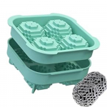 Daugkartinio naudojimo silikoninė didelė ledo kubelių forma su dangteliu - Magi&scaron;ko kubo formos ledo rutulių gaminimo forma burbonui ir brendžiui. Patvarios ledo kubelių formelės žalia