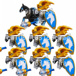 Suderinami MOC Viduramžių statybinių kaladėlių personažai Kariai Drakonų riteriai Juodasis liūtas Erelis Žaislas Dovana Kaladėlės Ūkininkas Karys X048