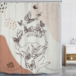 Modernus Boho Du&scaron;o Užuolaida Vidurio Amžiaus Abstraktaus Kalno Saulėlydžio Du&scaron;o Užuolaida Esteti&scaron;ka Minimalistinio Meno Vonios Užuolaida Su Kabliukais W108H214(CM)-1 Pcs