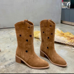 Kovboji&scaron;ki batai moterims Įsispiriami Vidutinio pločio blauzdai Cowgirl batai Žemi stori kulniukai Smailus pir&scaron;tas Ilgi auk&scaron;ti vakarieti&scaron;ki batai Moteri&scaron;ki įtraukiami Rudens retro batai 34