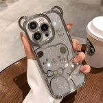 Mielas 3D animacinių filmų padengimo me&scaron;kos ausys blizgantis skaidrus dėklas, skirtas iPhone 14 Pro Max 13 12 11 X Xs 8 7 Plus &scaron;arvai, mink&scaron;tas silikoninis dangtelis For iPhone 8 Plus mėlyna