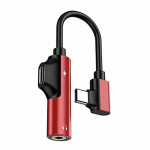 AUX lightning USB C iki 3,5 mm lizdo garso įkrovimas 2 viename jungties ausinių keitiklis Dvigubas ki&scaron;tukas skirtas iPhone 11 12 Huawei Xiaomi Mi Note 7 8 9 Type-C laidas Type-C raudona