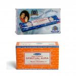 Satya Nag Champa & Spiritual Aura smilkalai Agarbatti 1+1Combo(180 GM + 180 GM ) Dėžutė | 12 pakuočių po 15 gramų dėžutėje | Eksporto kokybė