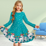 Mergaitės laisvalaikio 3D spausdinimo rožinė ledinukų suknelė su apvaliu kaklu ilgomis rankovėmis, vaiki&scaron;ka princesės suknelė 110