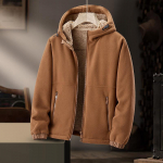Fleece striukė vyrams, rudens ir žiemos medvilninė striukė, megztinis su stora vilna ir avienos vilna striukė su gobtuvu XXL gelsvai ruda