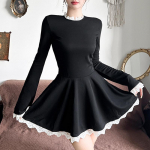Moteri&scaron;ka suknelė su nėriniais, auk&scaron;tu juosmeniu, plona, ​​eleganti&scaron;ka, vestuvinė, retro stiliaus, moteri&scaron;ka suknelė, nauja. S juoda