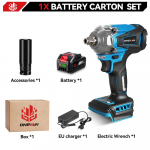 ONEVAN 1200N.M be&scaron;epetis elektrinis smūginis veržliaraktis 1/2 colio bevielis &scaron;e&scaron;iabriaunis lizdų rinkinys 3 viename atsuktuvo įrankis, skirtas Makita 18V baterijai 1 Battery Set