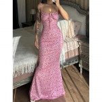 Moteri&scaron;kos eleganti&scaron;kos gėlėtos paplūdimio atostogų Bodycon Streetwear ilgos suknelės vasariniai drabužiai S rožinė