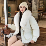 Streetwear Didelio kailio apykaklės Pūkais medvilne pamink&scaron;tinta striukė Moteri&scaron;ka žieminė trumpa parka Pa&scaron;iltinti &scaron;ilti paltai Mados lauko drabužiai L smėlis