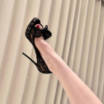 Madingi juodi nėriniai dvigubas kaspinas atviras pir&scaron;tas auk&scaron;takulniai moteri&scaron;ki seksualūs apvalus pir&scaron;tas platforma stiletto kulnas įsispiriami vakarui suknelė vestuviniai batai 34 juoda