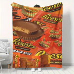 Reese's Pieninio &Scaron;okolado ir Žemės Rie&scaron;utų Sviesto Puodeliai Antklodė - Saldainių Dizainas, Puikiai Tinka Jaukiam Laikui Ant Sofos Ir Miegamojo Dekoruoti 30x40in