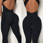 Seksualus moteri&scaron;kas, tamprus, plonas, plonas, be nugaros, be rankovių i&scaron;kirptas užpakalis Lift Yoga Fitness gimnastikos kombinezonas XXL juoda