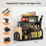 Neperforuojama virtuvės lentyna Prieskonių laikymo lentyna Lazdelės Peiliai Virtuvės reikmenys Pjaustymo lenta Plastikinė lentyna Upgrading 2 layers juoda