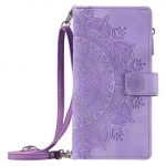 Lanyard Crossbody užtrauktuku piniginės kortelių laikiklis Odinis dėklas, skirtas Samsung S23 Ultra S22 Plus S21 A14 A24 A54 A34 A53 A33 A23 dangtelis For Samsung Note20 violetinė