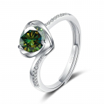 Bague Ringen Sterling S925 Sidabriniai vestuviniai papuo&scaron;alai Moteri&scaron;ki 1ct VVS D spalvoti moissanito žiedai &Scaron;irdies formos santuokiniai žiedai, keičiamo dydžio 1ct adjustable tamsiai žalia spalva