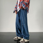 Vyri&scaron;kos negabaritinės 5XL japoni&scaron;kos plačios kelnės Vintage Y2K Baggy Pants džinsinės juostelės laisvos tamsiai mėlynos džinsai krovininės kelnės vyrams korėjieti&scaron;ko stiliaus