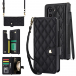Prabangus Crossbody Lanyard Odinės piniginės kortelės telefono dėklas, skirtas Samsung Galaxy Z Fold 5 4 3 rie&scaron;o virvė atverčiamas stovo dangtelis Samsung Z Fold 5 balta