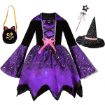 Mergaitės raganos kostiumas vaikams Helovino kostiumas vaikams raganos suknelė princesės suknelės gimtadienio vakarėlis L