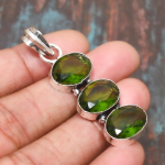 Peridoto brangakmenis rankų darbo 925 prabos sidabro papuo&scaron;alas pakabukas Padėkos dienai 2.17 Inches žalia