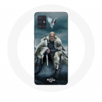 Coque pour Samsung Galaxy A71 Vikings S&eacute;rie Saison 6 Ragnar Lothbrok logo V Ep&eacute;e Gris Fond Brouillar