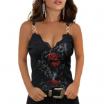 Vasaros &bdquo;Camisole Rose&ldquo; ra&scaron;to nėriniai moteri&scaron;ki ploni liemenė be rankovių V kaklo XL juoda