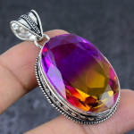 Bi-Color Tourmaline Gemstone Handmade 925 Sterling Silver Pendant 2.17 z4r89