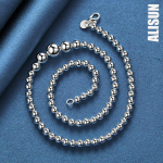 925 sterlingų sidabras 6 8 10 12 mm lygaus karoliuko rutulinio grandinėlė Apyrankės karoliai Madingi vestuvių papuo&scaron;alai 45CM