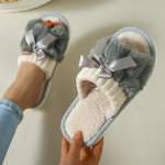 &Scaron;iltos &bdquo;Bowknot&ldquo; dekoro &scaron;lepetės, kasdieniai atviri pliu&scaron;iniai batai, patogios &scaron;lepetės namuose 36-37 balta