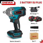 ONEVAN 1200N.M be&scaron;epetis elektrinis smūginis veržliaraktis 1/2 colio bevielis &scaron;e&scaron;iabriaunis lizdų rinkinys 3 viename atsuktuvo įrankis, skirtas Makita 18V baterijai 2 Battery Set